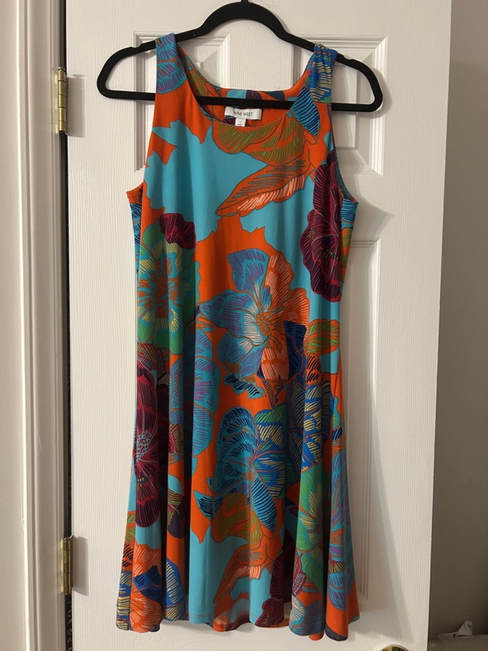Nine West Floral A-Line Sundress in Turquoise & Orange